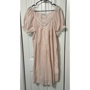 Vintage Heir A' Parent Nightgown Nursing Pink Lace Trim Short Sleeve Knee Length